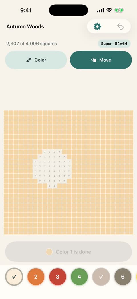 Color Creek on iPhone: pinch to zoom and paint a Super puzzle